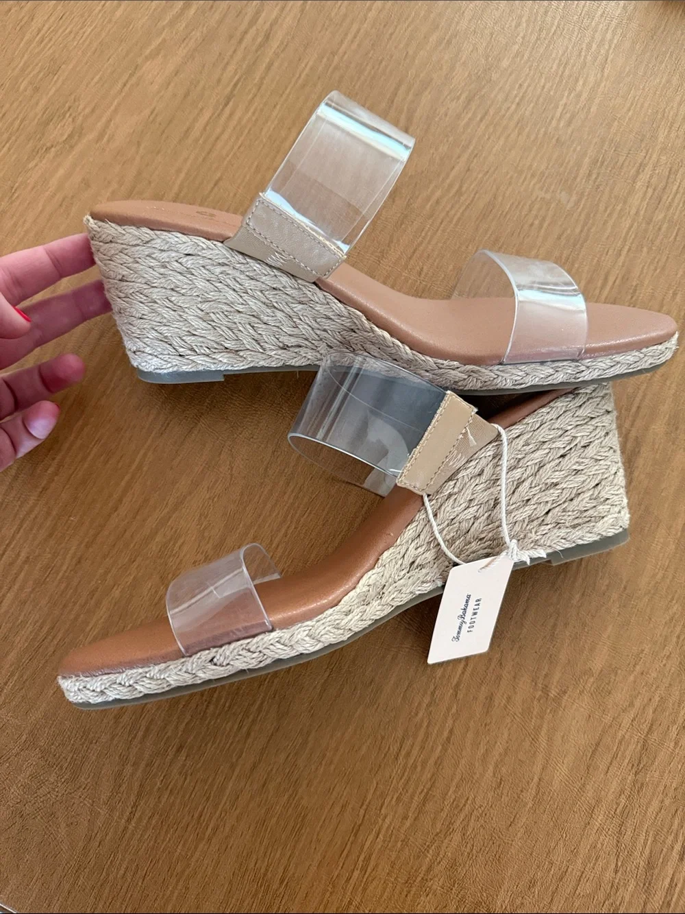 NWT Tommy Bahama Clear Strap Espadrille Wedge Sandals in Nude/Tan sz 10